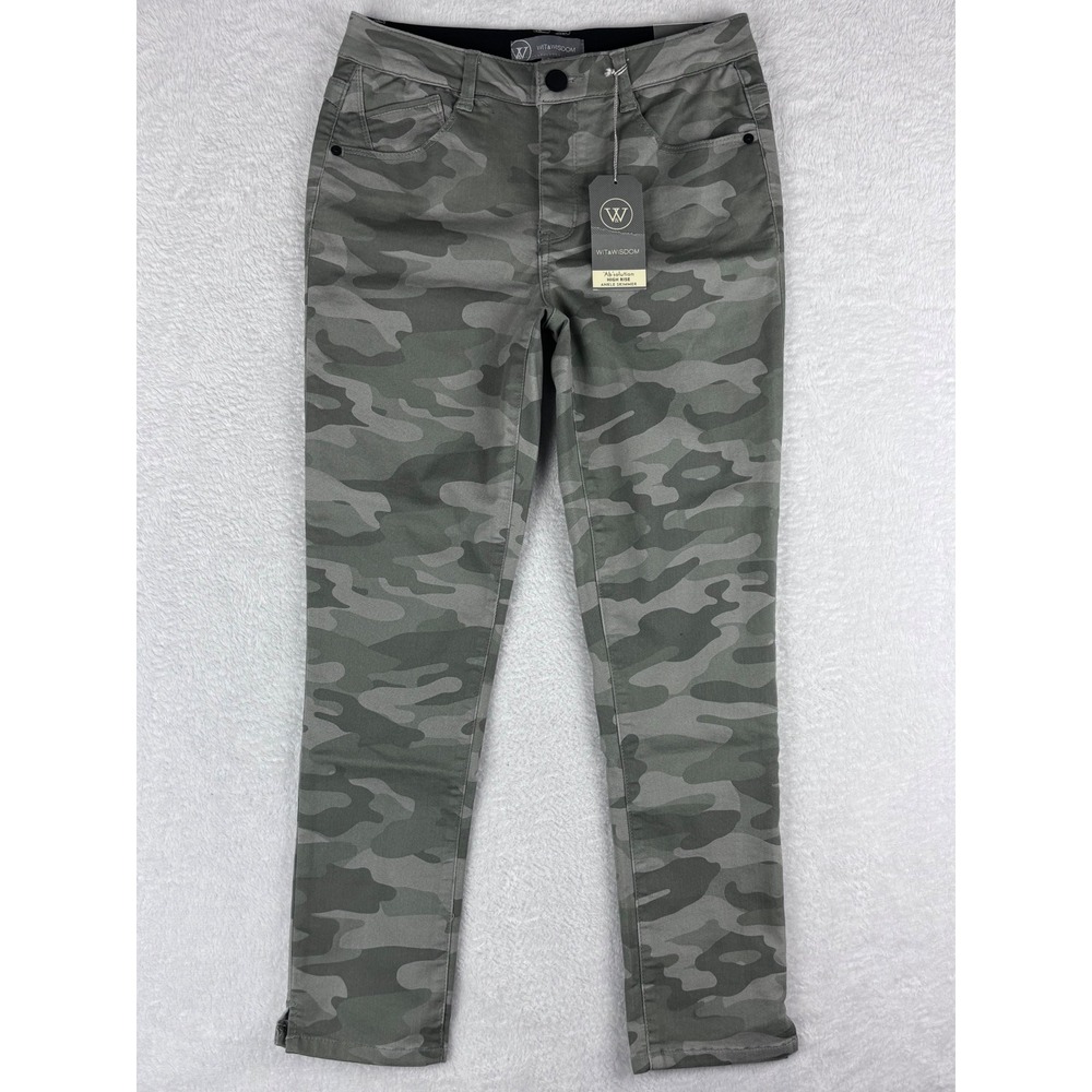 Wit & Wisdom High Rise Ankle Skimmer Camo Pants Split Hem Ab Solution Size 2